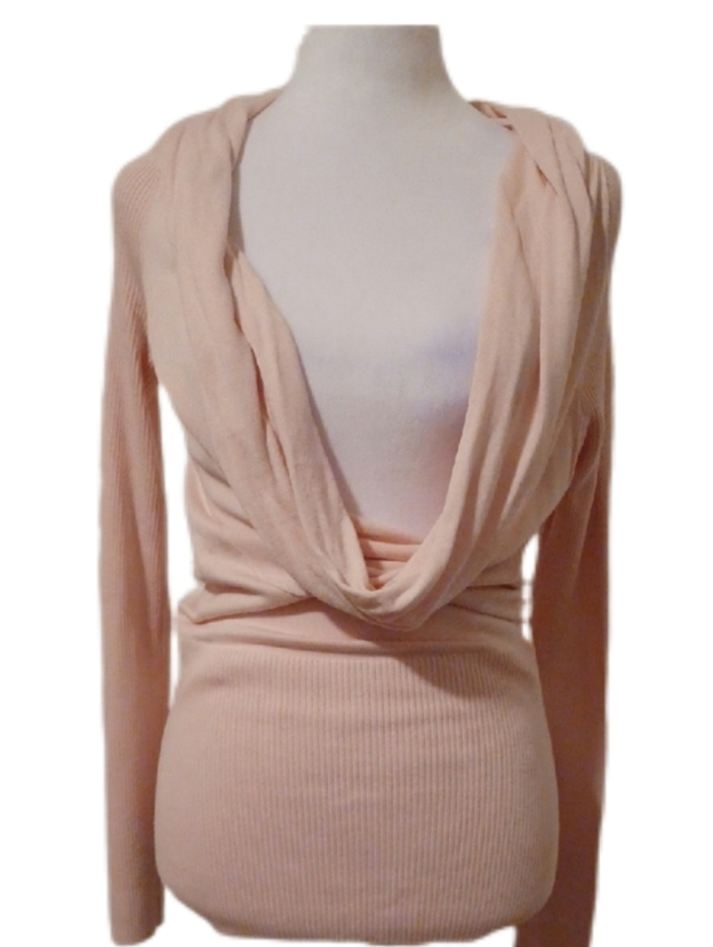 << Cache Light Pink Draped Cowl Neck Women's Sweater Size Small
